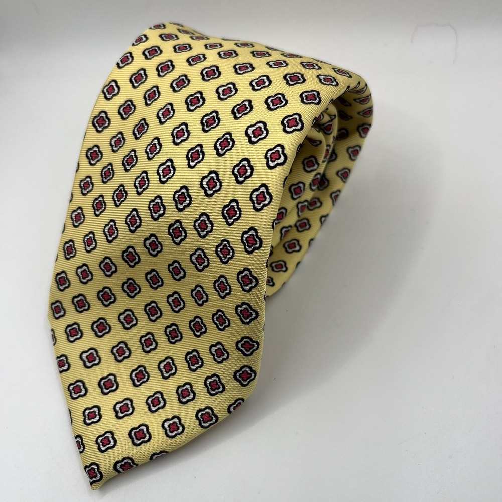 Polo Ralph Lauren‎ Yellow Silk Tie Medallion Pattern Handmade Italy